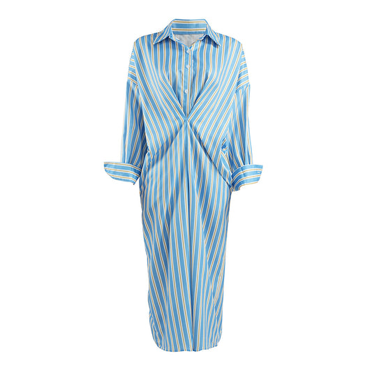 PATON Blue Waist Striped Shirt Dress