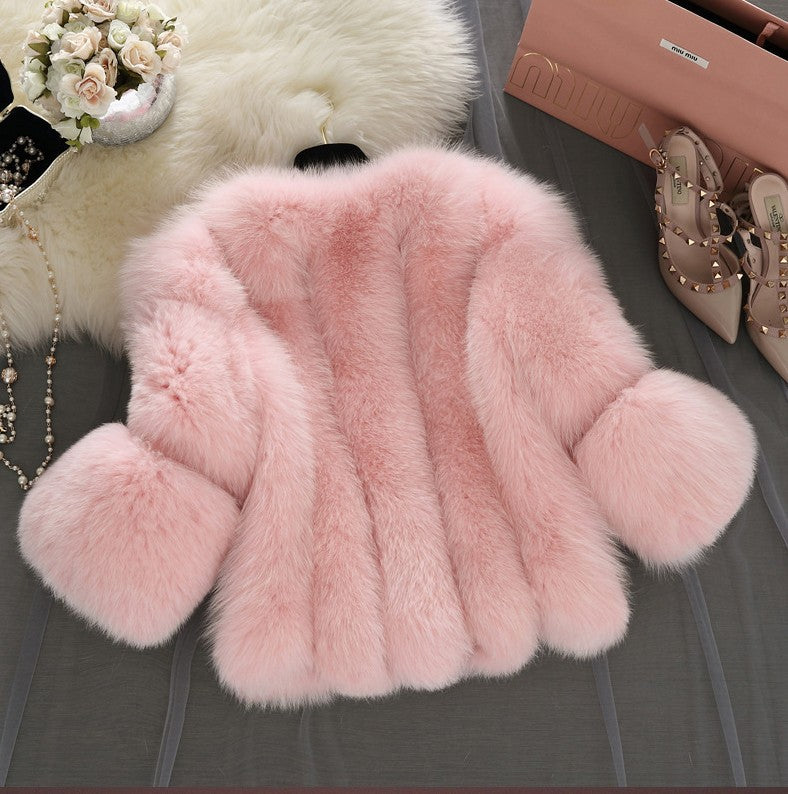 Women Winter Thick Faux Fur Jacket Faux Fox Fur Coat  Overcoat