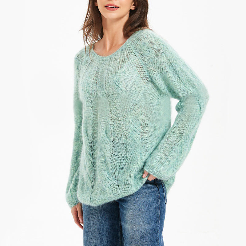 Twist Alpaca Crew Neck Sweater Top