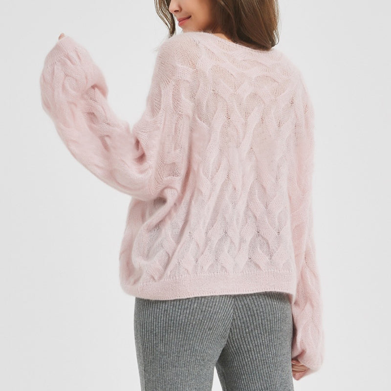 PATON Cut-Out Twist Mohair Top Knitted Long Sleeve Pullover