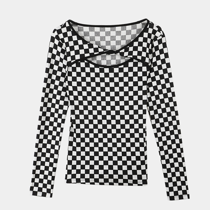 Crewneck Printed Cutout Long Sleeve Top