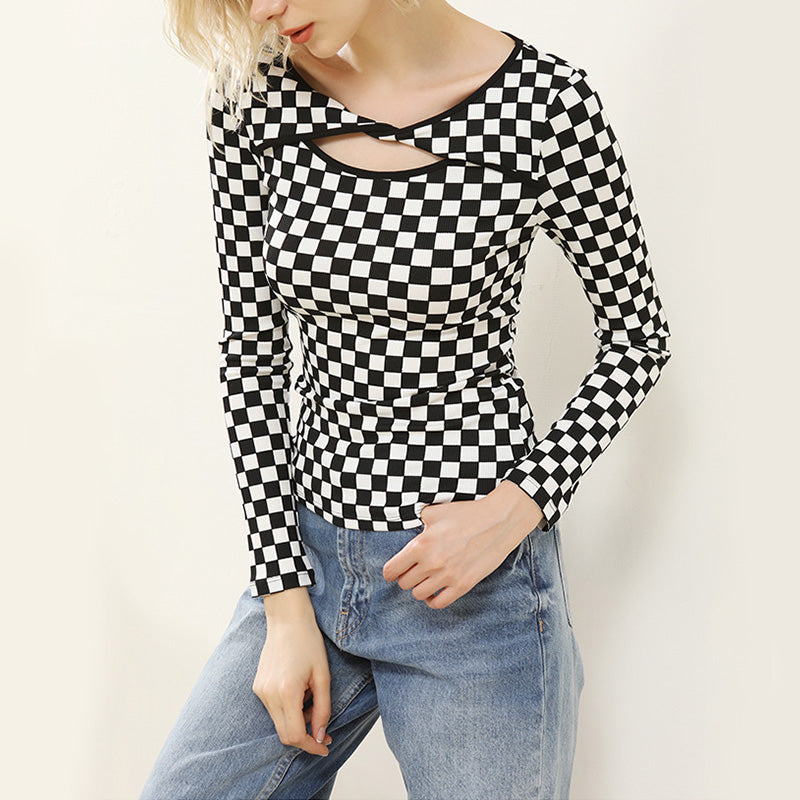 Crewneck Printed Cutout Long Sleeve Top