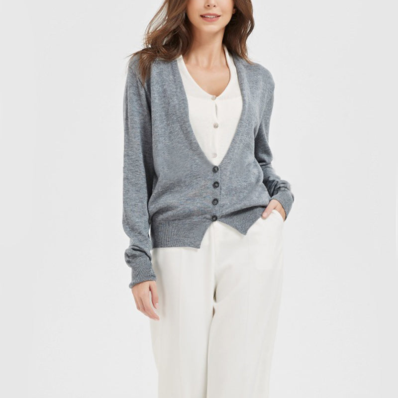 PATON False 2 Piece V-Neck Wool Long Sleeve Top Knitted Cardigan