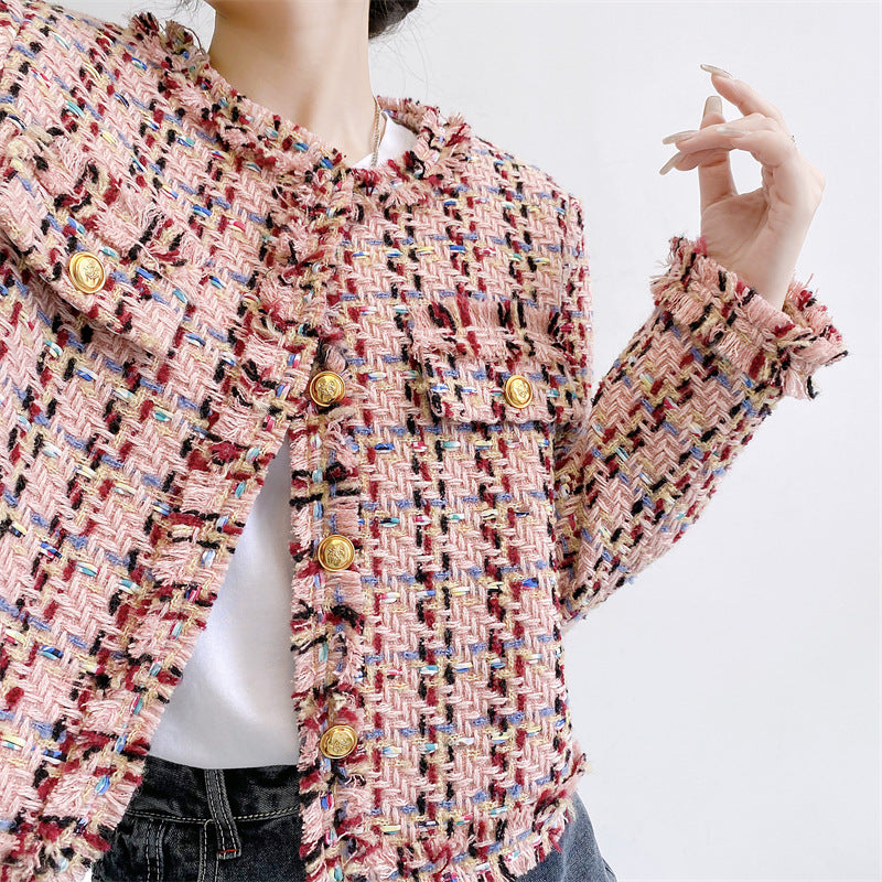 Floral Woven Tweed Fringed Jacket Short Tweed Jacket