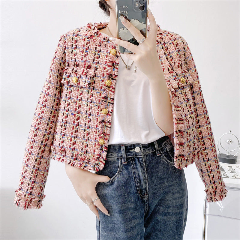 Floral Woven Tweed Fringed Jacket Short Tweed Jacket