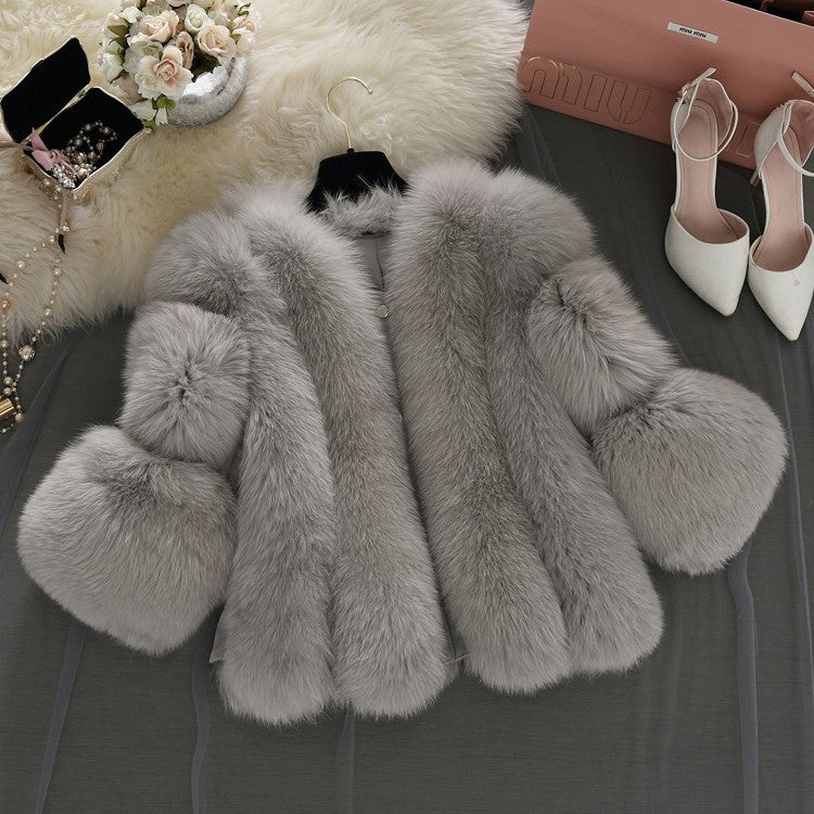 Women Winter Thick Faux Fur Jacket Faux Fox Fur Coat  Overcoat