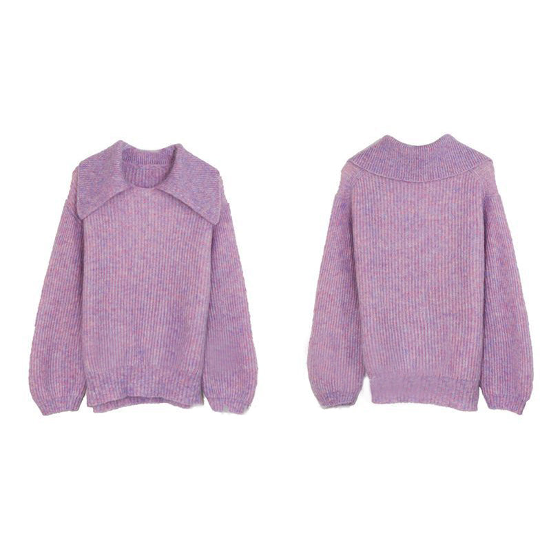 Mohair Large Flip Collar Pullover Knit Sweater