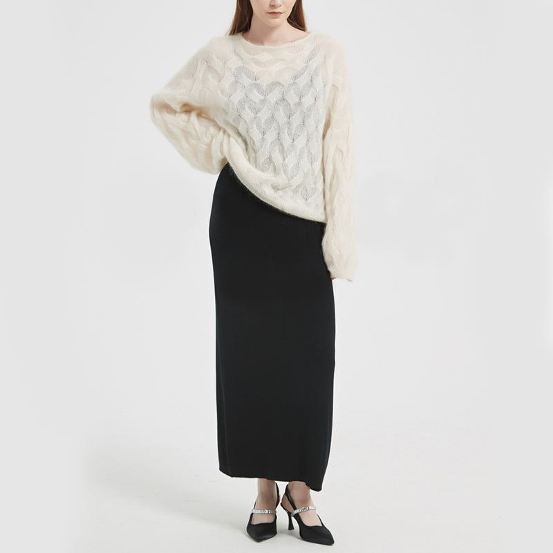 PATON Cut-Out Twist Mohair Top Knitted Long Sleeve Pullover