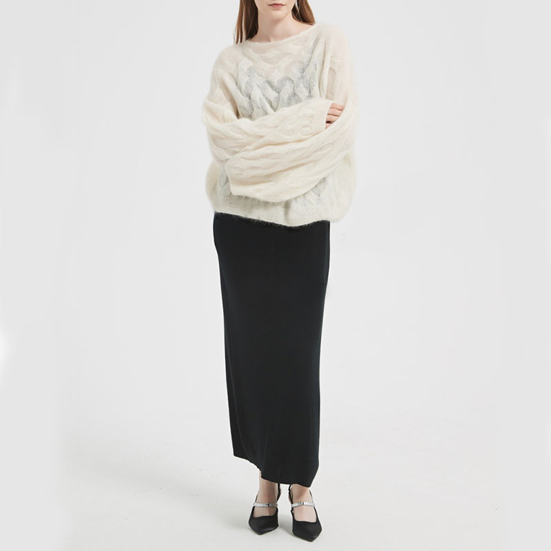 PATON Cut-Out Twist Mohair Top Knitted Long Sleeve Pullover