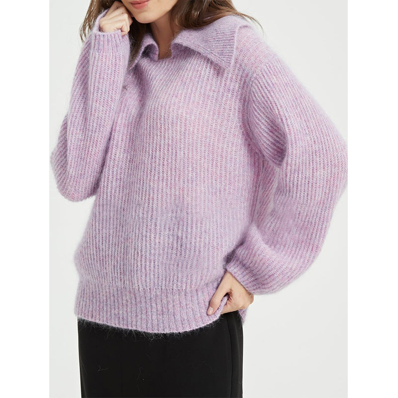 Mohair Large Flip Collar Pullover Knit Sweater