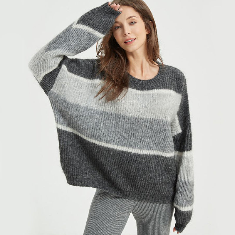 Gray Loose Mohair Pullover Knitted Sweater