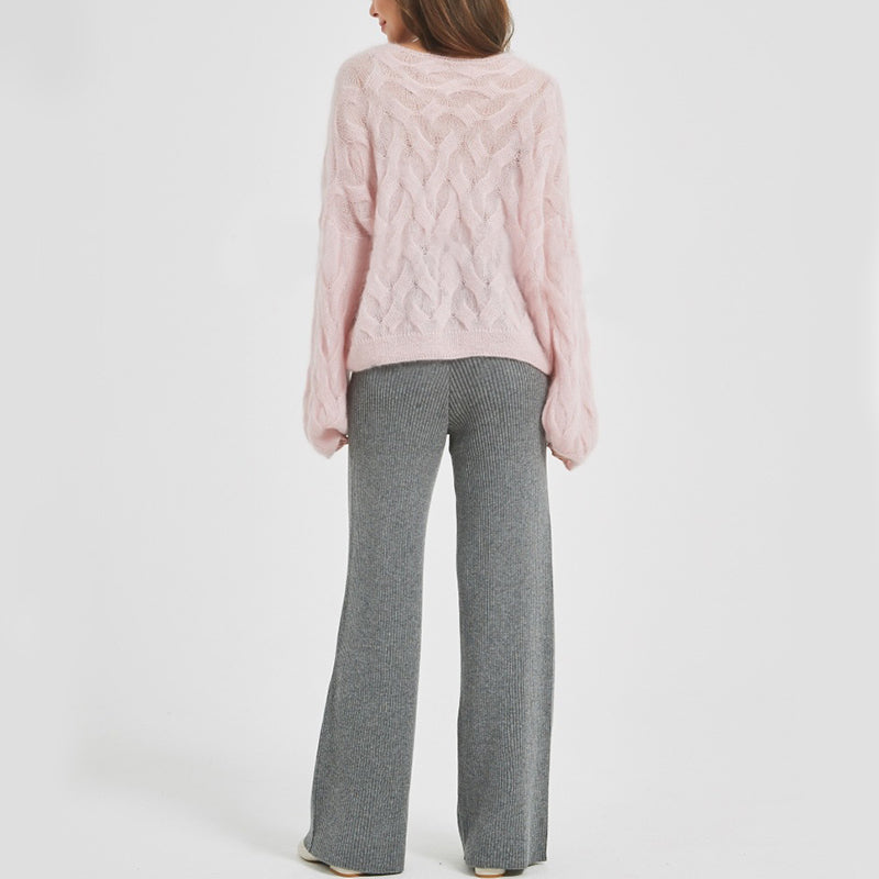 PATON Cut-Out Twist Mohair Top Knitted Long Sleeve Pullover