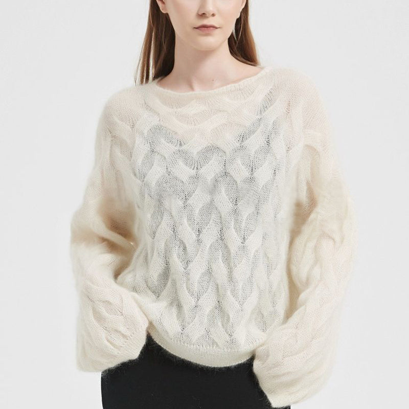 PATON Cut-Out Twist Mohair Top Knitted Long Sleeve Pullover