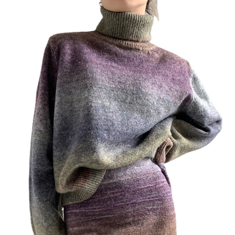 Knit Half-body Skirt Gradient Pullover Sweater