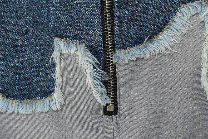 PATON Splicing High Waist Jean Skirts