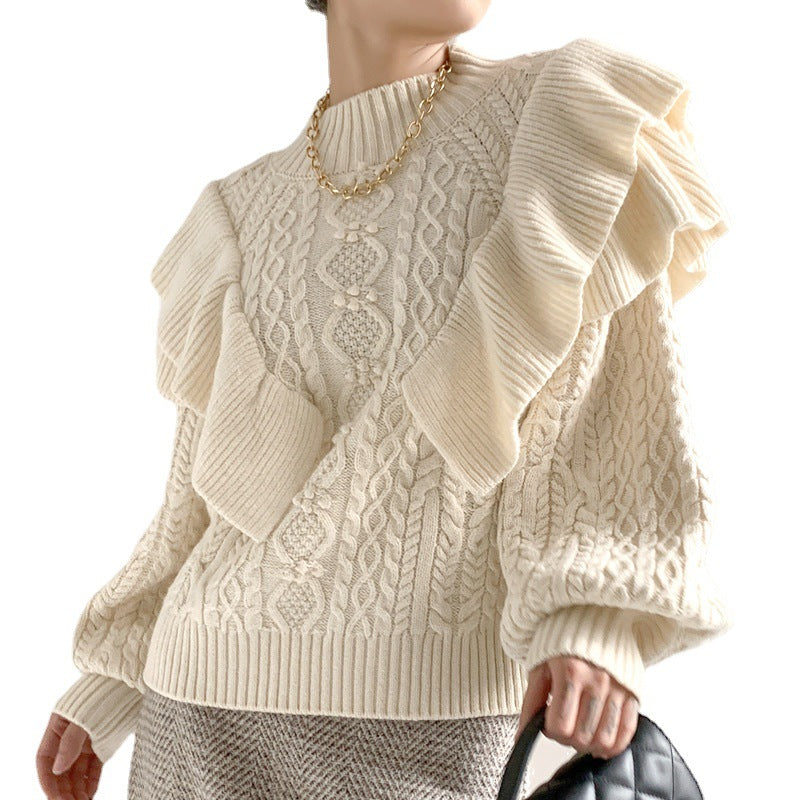 Vintage Ruffled Lantern Sleeve Sweater for Women