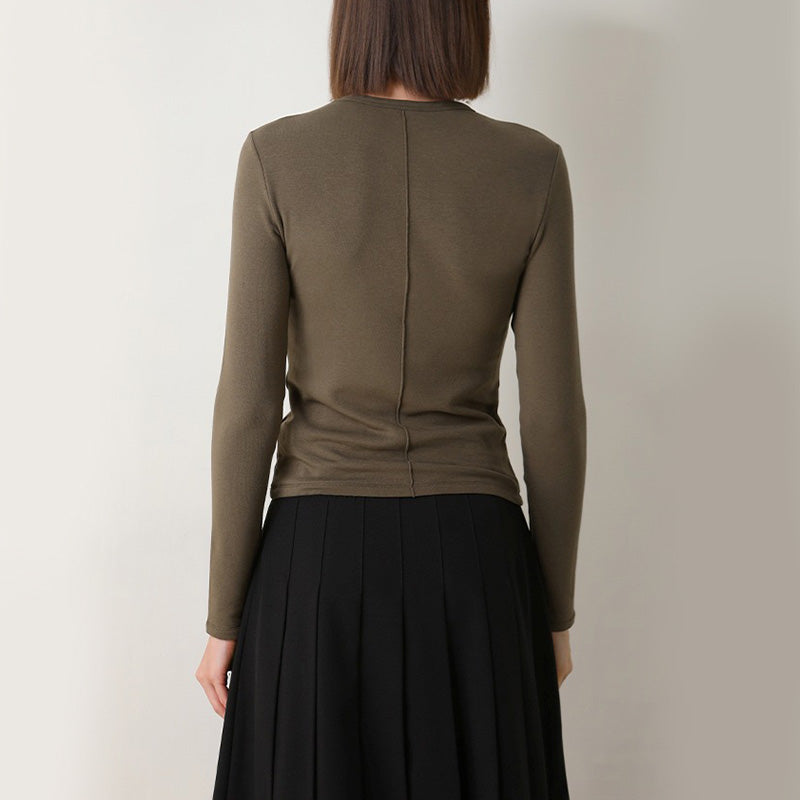 Round Neck Brushed Bottom Shirt Long Sleeve Inner Top