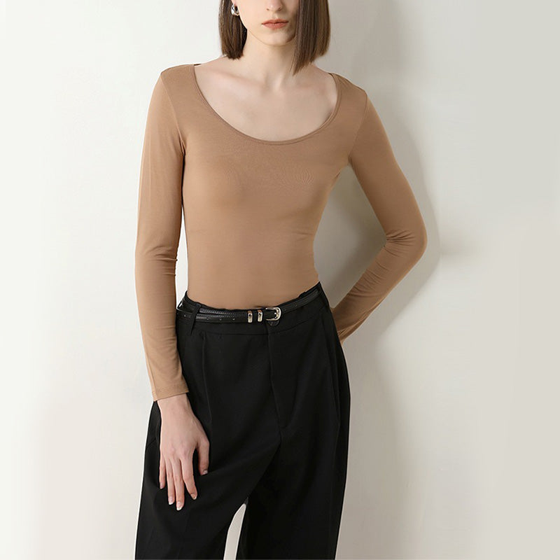 Modal Large Round Neck Slim Long Sleeve Bottom Shirt Tops